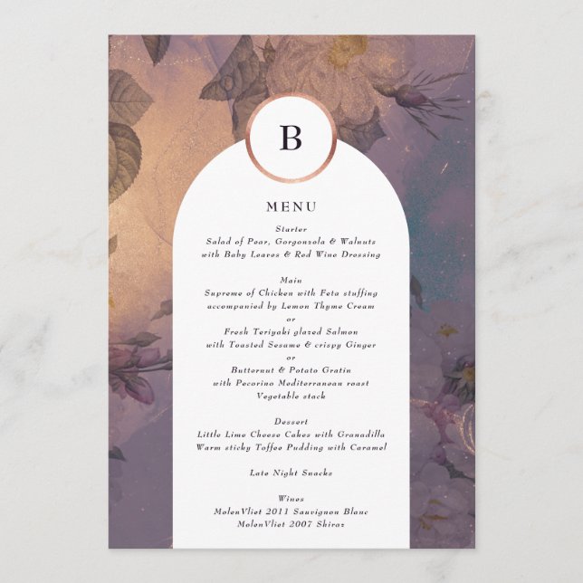 Menu Élégant Boho Floral Arch Rose or Mariage (Devant)