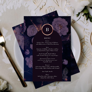 Menu Élégant Boho foncé Rose or Arc or Mariage