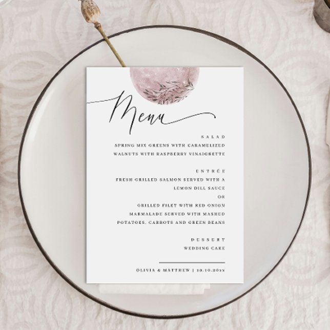 Menu Élégant Boho Rose Blush Lune | Dîner de Mariage (Créateur téléchargé)