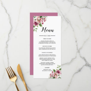Menu Élégant bouquet de roses roses à l'aquarelle pour