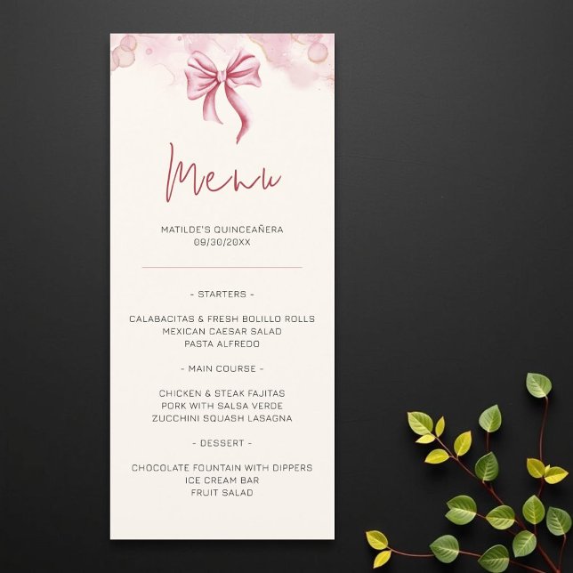 Menu Elégant Bow rose Quinceañera (Créateur téléchargé)