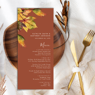 Menu Élégant Brown Feuillage d'automne Mariage moderne