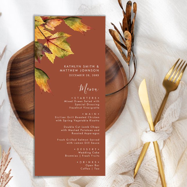 Menu Élégant Brown Feuillage d'automne Mariage moderne (Créateur téléchargé)