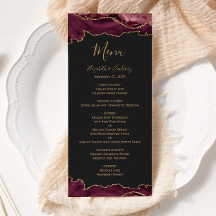 Menu Élégant Burgundy Gold Agate Mariage foncé