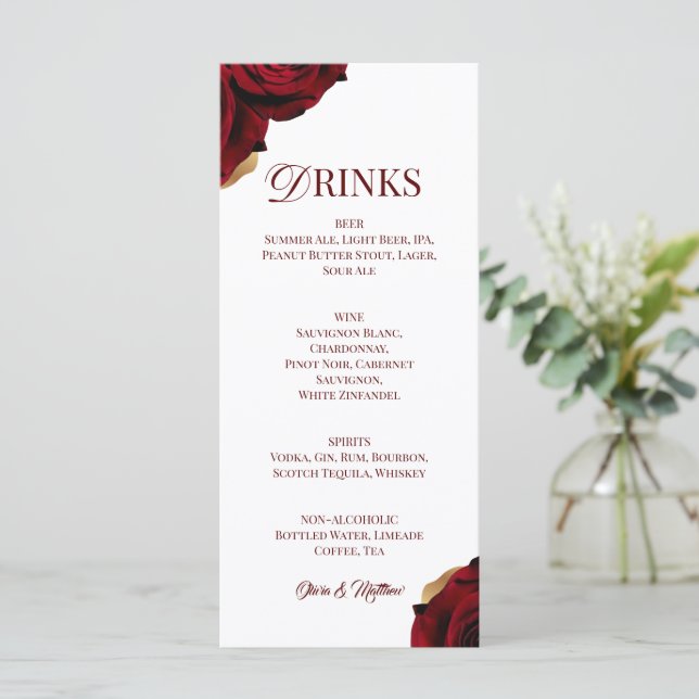 Menu Elegant Burgundy Gold Drink  (Debout devant)