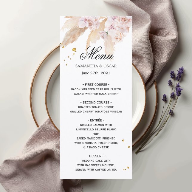 Menu Elégant cadre de beauté Orchidées et Pampas (Créateur téléchargé)
