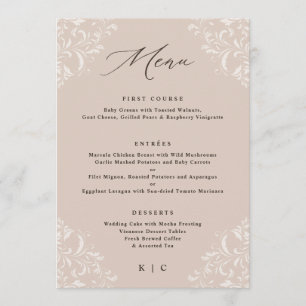 Menu Élégant Champagne Tan Classic Mariage