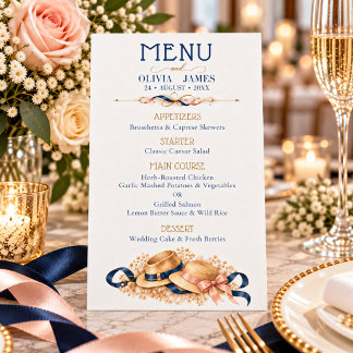 Menu Élégant Chic Vintage Mariage Dîner Côté Mer