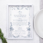 Menu Élégant classique Dusty Bleu Français Floral<br><div class="desc">Cadre floral bleu foncé élégant et orné adapté de la gravure française classique du 18ème siècle.</div>