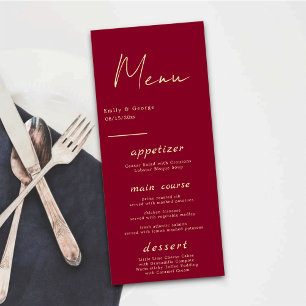 Menu Elégant Classy Bourgogne Or Moderne Chic Mariage