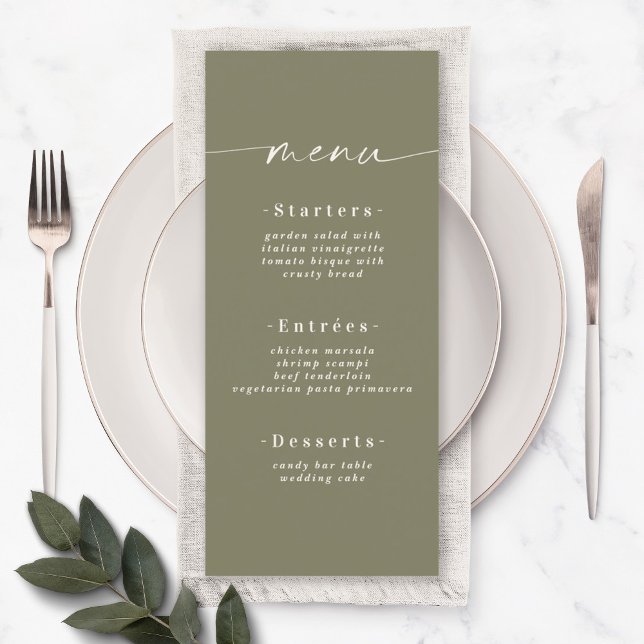 Menu Élégant couleur solide Olive Lily Mariage vert (Créateur téléchargé)