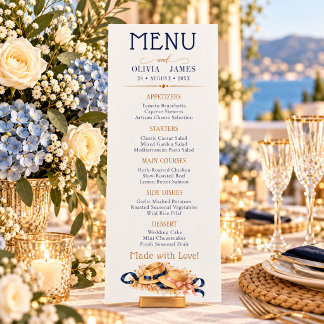 Menu élégant de buffet de mariage vintage Navy Or