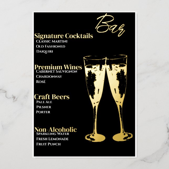Menu élégant de cocktail de fête en bar avec dorur (Recto)