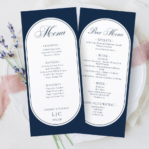 Menu élégant de dîner de mariage bleu marine et me