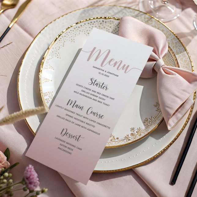 Menu élégant de dîner de mariage rose poudré simpl (Créateur téléchargé)