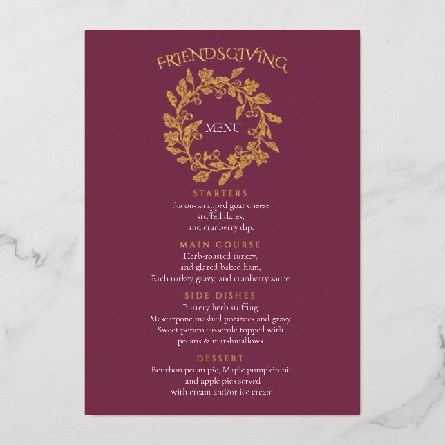 Menu élégant de dîner Friendsgiving (Recto)