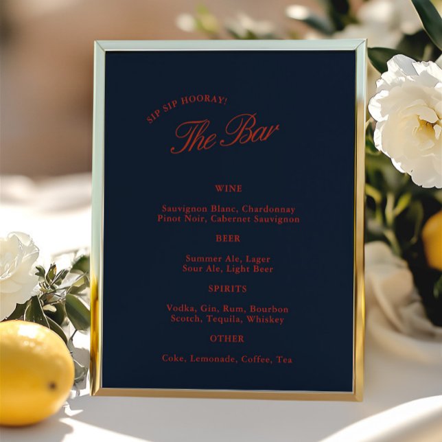 Menu élégant de la barre de Mariage noire et rouge (Elegant Deep Blue Black & Red Wedding Bar Menu)