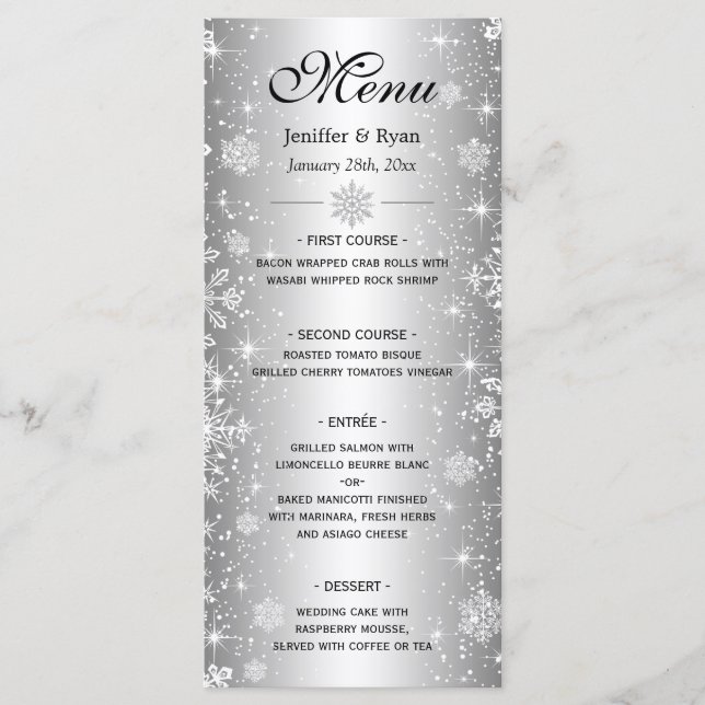 Menu élégant de mariage d'hiver (Devant)