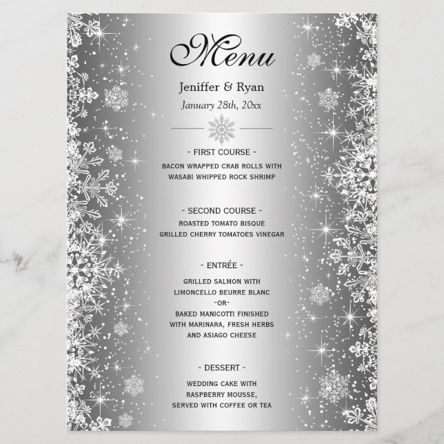 Menu élégant de mariage d'hiver (Devant)