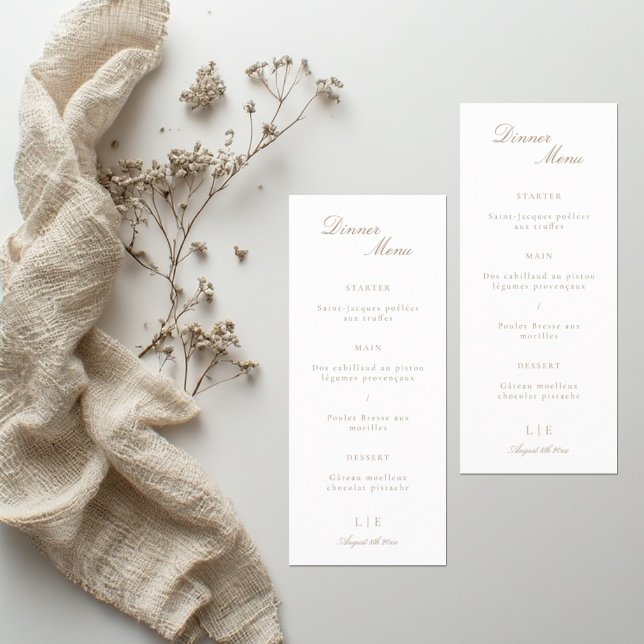 Menu élégant de mariage or blanc pour dîner  (Créateur téléchargé)