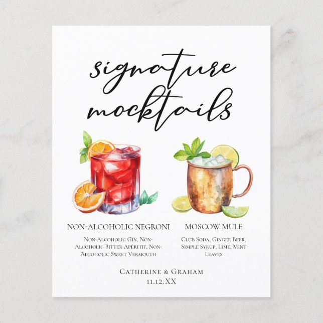 Menu élégant de mocktails pour mariage en soirée (Devant)