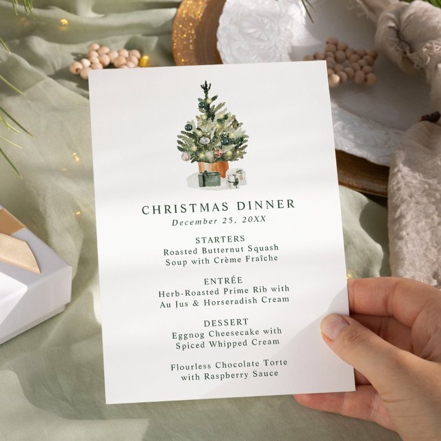 Menu Élégant de Noël avec Arbre à l'Aquarelle pour (Créateur téléchargé)