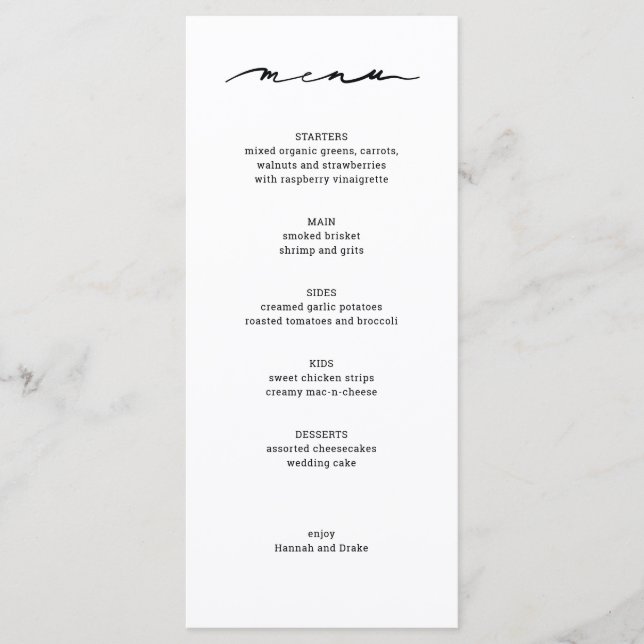 Menu Élégant de Réception de Mariage à la Main (Devant)