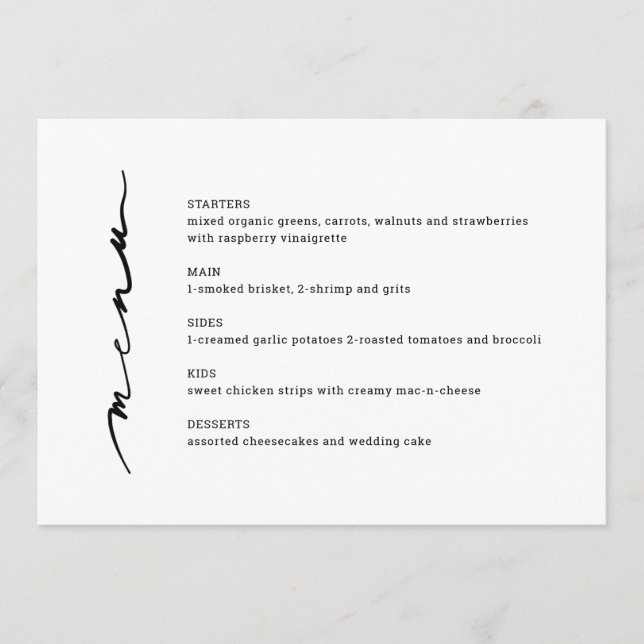 Menu Élégant de Réception de Mariage à la Main (Devant)
