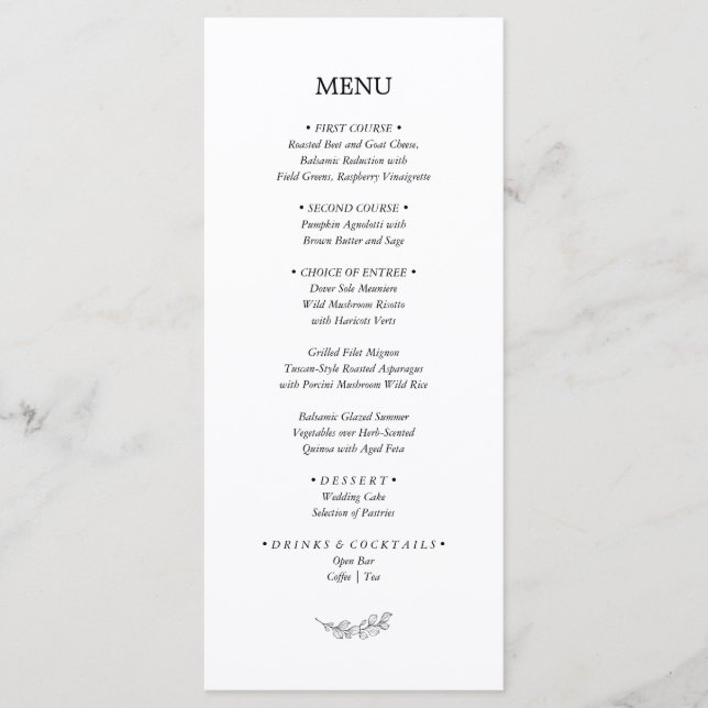 Menu élégant de réception de mariage moderne de Ma (Devant)