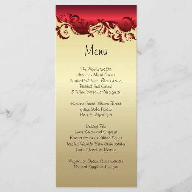 Menu Elégant design Mariage rouge et or (Devant)
