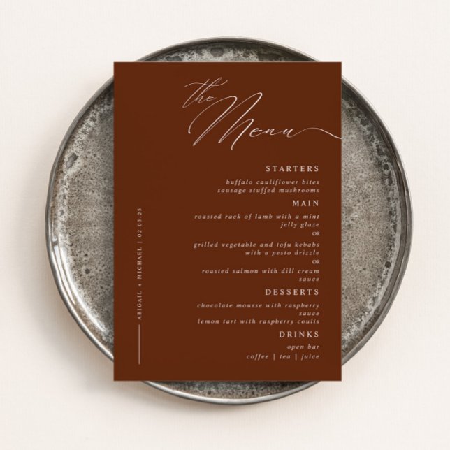 Menu Élégant Design Moderne Calligraphie Mariage Dîner (Créateur téléchargé)