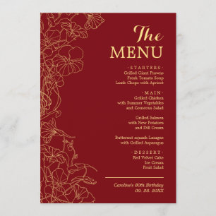 Menu Élégant dîner 5 x 7 Rouge Gold Floral