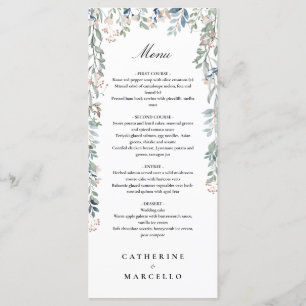 Menu Élégant dîner de mariage de fleurs sauvages