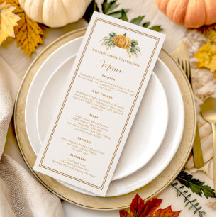 Menu Élégant Dîner Thanksgiving Citrouille Automne