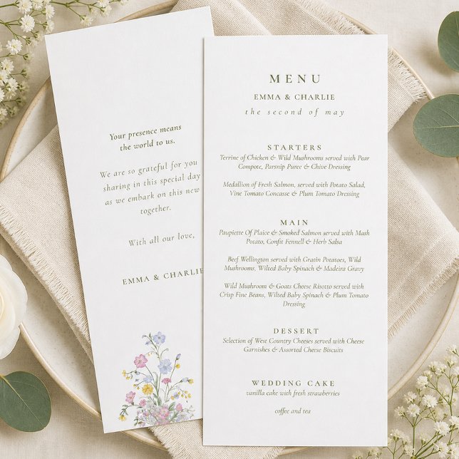 Menu Élégant double face de mariage de script vert  (Elegant Green Script Double Side Wedding Menu)