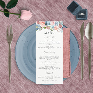 Menu Elégant Dusty Blue et Rose Floral Swag