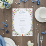 Menu Elegant Dusty Blue Pastel Wildflower Crest Wedding<br><div class="desc">Step into a world of timeless elegance with our exquisite Baroque wildflower wedding menu. A wreath of soft pastel watercolor blooms surrounds the menu details which appear in dusty blue, in sophisticated harmony. Perfect for couples who seek an invitation that whispers luxury, romance, and the charm of old-world grandeur. Let...</div>