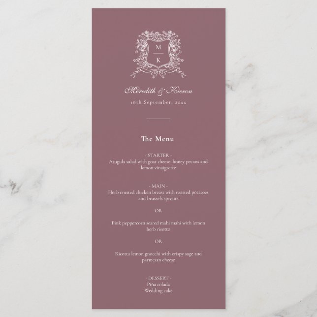 Menu Elégant Dusty Purple Vintage Crest Merci Boho (Devant)