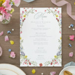 Menu Elegant Dusty Sage Pastel Wildflower Crest Wedding<br><div class="desc">Step into a world of timeless elegance with our exquisite Baroque wildflower wedding menu. A wreath of soft pastel watercolor blooms surrounds the menu details which appear in dusty sage green, in sophisticated harmony. Perfect for couples who seek an invitation that whispers luxury, romance, and the charm of old-world grandeur....</div>