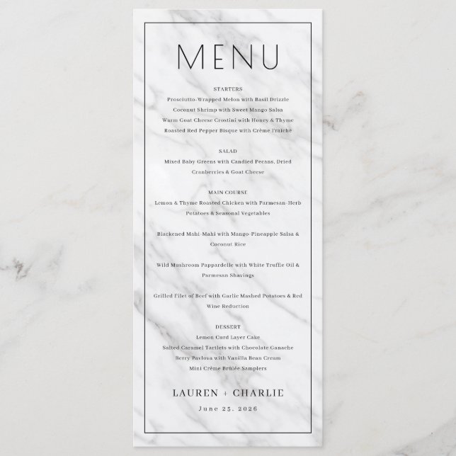Menu Élégant en Marbre Blanc (Devant)