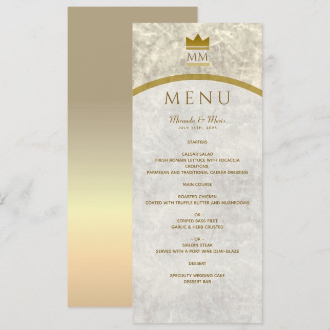 Menu élégant en marbre et or (Devant / Derrière)
