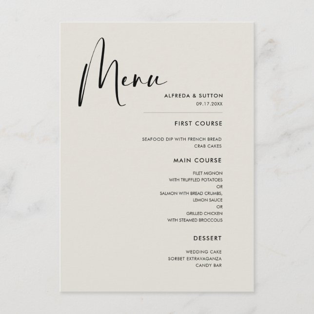 Menu Élégant et moderne mariage vert Sage clair (Devant)