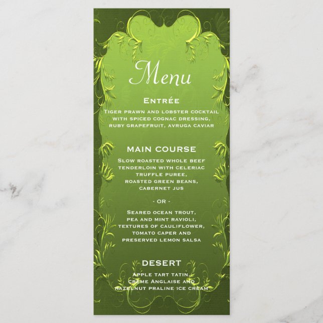 Menu élégant et vert pour une réception de mariage (Devant)