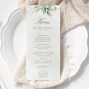 Menu Elégant Eucalyptus Feuille Mariage or vert