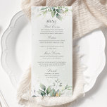 Menu Elégant Eucalyptus Feuille Mariage or vert<br><div class="desc">Belles cartes de menu mariage avec des eucalyptus à l'aquarelle et des feuilles d'or. Un choix parfait pour les mariages du printemps et de l'été.</div>