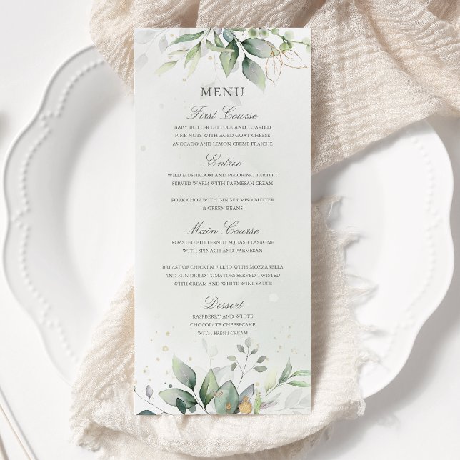 Menu Elégant Eucalyptus Feuille Mariage or vert (Créateur téléchargé)