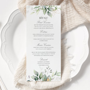Menu Elégant Eucalyptus Feuille Mariage or vert