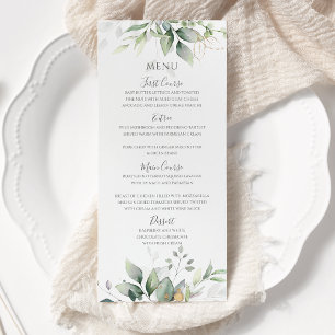 Menu Elégant Eucalyptus Feuille Mariage or vert