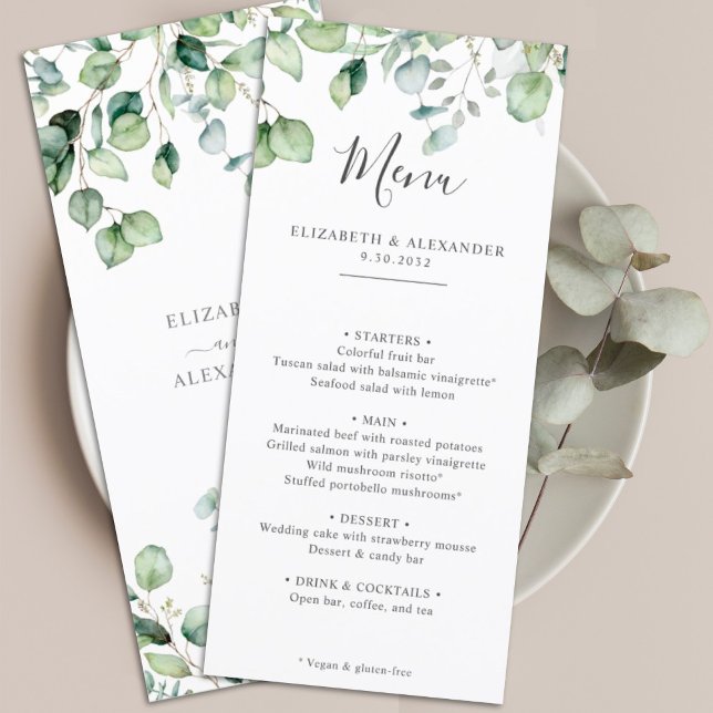 Menu Elégant eucalyptus feuille verdure simple mariage (Créateur téléchargé)