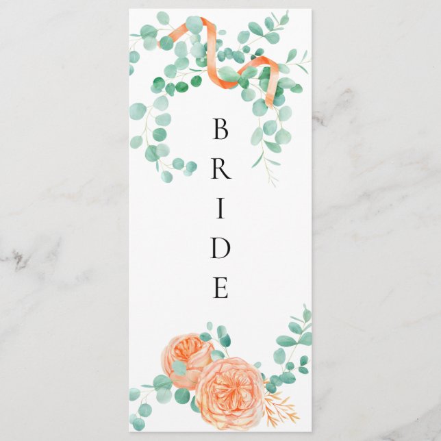 Menu Élégant Eucalyptus Green Peach Floral Chaise Signa (Devant)